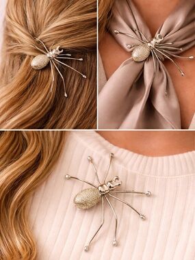 Vintage Silver Halloween Spider Brooch & Clip
